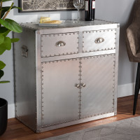 Baxton Studio JY17B162-Silver-Cabinet Serge French Industrial Silver Metal 2-Door Accent Storage Cabinet